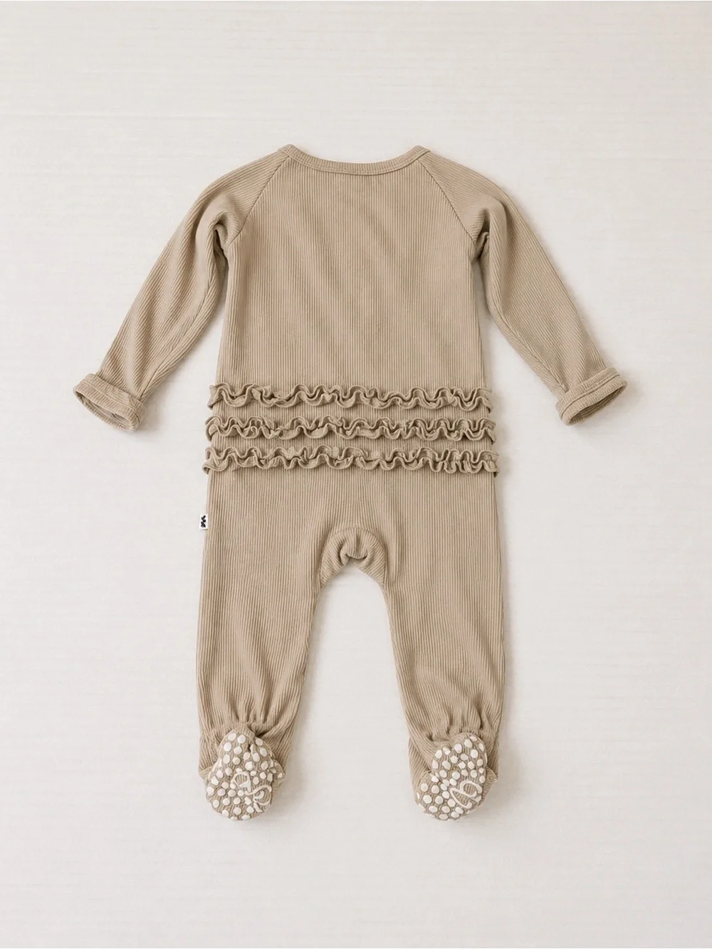 Sweet Bamboo Ruffle Footie Sleeper 3-6 Months Oatmeal Sustainable